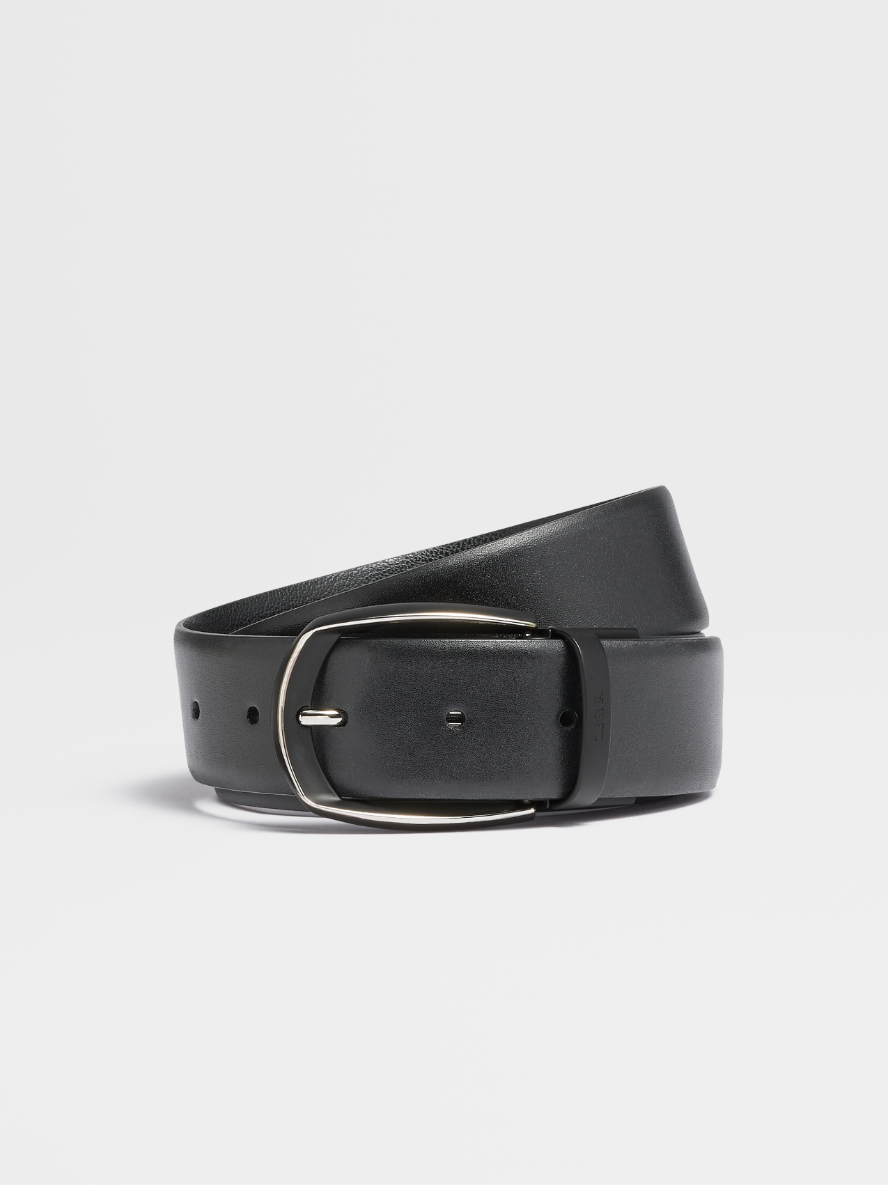 Black Hand-Buffed Leather and Black Madras Engraved Leather Reversible Belt